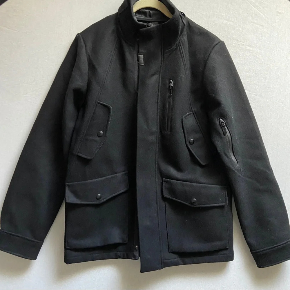 Zara Man Black Wool Blend Zip Jacket Coat Sz L